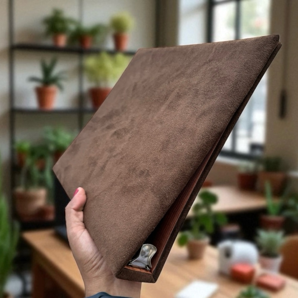 Vintage Brow Suede Leather three ring binder
